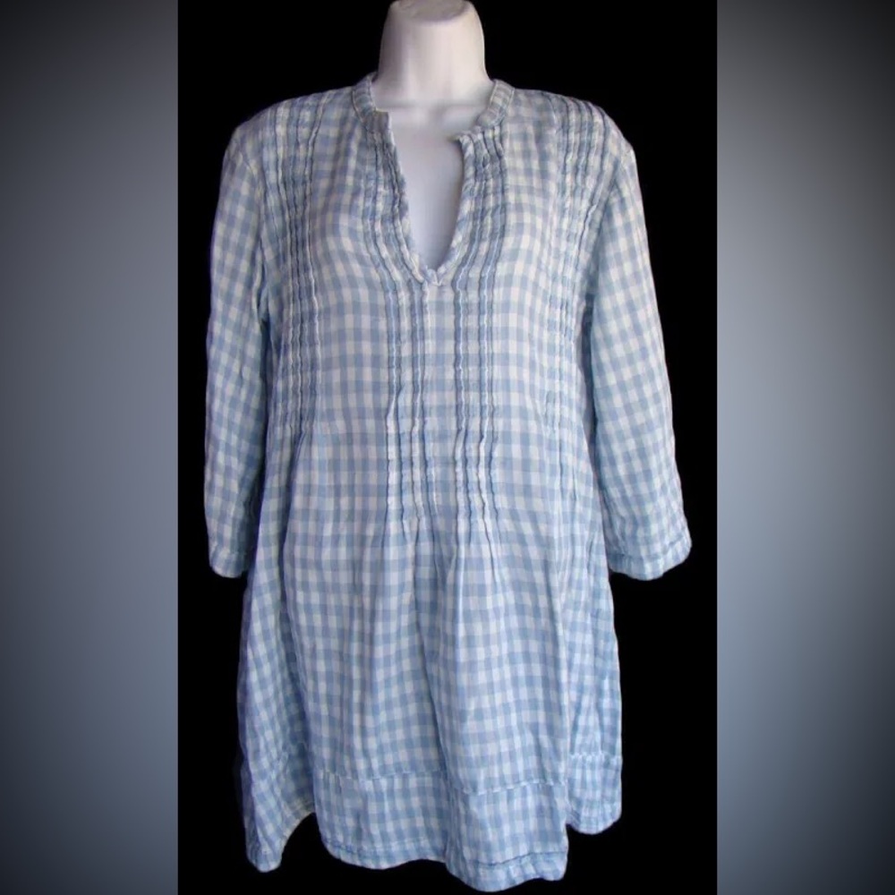 CP Shades Regina Blue Gingham Linen Tunic Dress